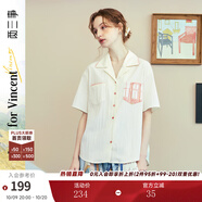兩三事梵高文藝 窗外來物 2025夏季新款復(fù)古印花口袋翻領(lǐng)襯衫女 米杏色-y S