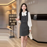 拉夏貝爾（La Chapelle）連衣裙套裝小香風(fēng)連衣裙女早秋流行氣質(zhì)穿搭巨好看感設計感短裙 灰色短裙（袖口是珍珠扣） 【卡碼拍大】 S 80-100斤