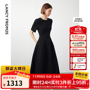 朗姿【Basic衣櫥】小香風(fēng)法式赫本風(fēng)波點(diǎn)裙子女夏新款連衣裙 黑色2 S