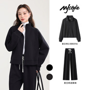 MJ STYLE星空棉休閑套裝女2025秋季新款立領(lǐng)短款開衫外套直筒闊腿褲兩件套