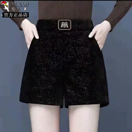 啄木鳥(niǎo)水貂絨短褲女秋冬季新款2025燈芯絨加厚女士外穿冬天配靴褲子 黑色032 XL