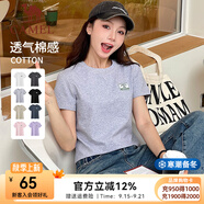 駱駝[夏日]正肩T恤女2025春夏小紅書(shū)款透氣顯瘦學(xué)生棉感短袖T恤女 J24BARG019，淺花灰，女 【正肩收腰】 L