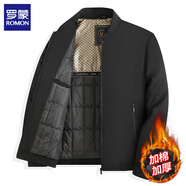 羅蒙（ROMON）夾克男外套秋冬新款商務(wù)休閑加棉保暖男士通勤棒球服茄克衫男裝 黑色加棉 3XL (建議體重155-170斤)