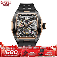 布加迪（BONEST GATTI）德國手表男士自動機(jī)械表鏤空運(yùn)動防水夜光酒桶腕表生日禮物送男友 BG5502-A4黑殼玫面黑膠帶