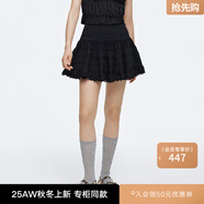 moussy 2025新品蕾絲下擺刺繡logo短裙半身裙028ISA31-4111 020黑色 M