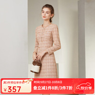 經(jīng)典故事（JANE STORY）高端精致小香風連衣裙女秋季2025新款法式氣質(zhì)編織呢料修身中長裙 杏橘色 2XL