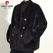 皮爾卡丹新款皮毛一體年輕寬松短款氣質(zhì)仿皮草水毛絨外套環(huán)保毛毛時(shí)尚v領(lǐng) 黑色 S 建議90--110斤