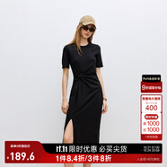 ONLY夏季時尚休閑長款開叉收腰顯瘦連衣裙女|124261004 H1Z 黑色 S