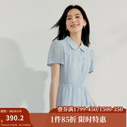 茵曼（INMAN）【苧麻】法式娃娃領(lǐng)連衣裙女裝2025夏季新品泡泡袖裙子 淺藍(lán)色 S
