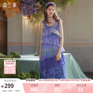兩三事度假超仙的裙子女夏季紫色油畫藝術(shù)吊帶海邊連衣裙云霧睡蓮 紫色預(yù)售 S