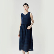 阿瑪施（AMASS）女裝2025新款不規(guī)則方格織物清爽度假風(fēng)無袖洋裝連衣裙5500544 藏藍(lán) L (4碼)