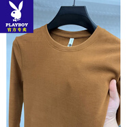 花花公子（PLAYBOY）男士高端品牌雙面絨無(wú)縫德絨半高領(lǐng)打底衫男秋冬內(nèi)搭純色裸感上衣 P249806棕黃 L