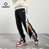 準者籃球無(wú)畏排扣褲男春秋寬松運動(dòng)褲美式針織情侶衛褲秒脫束腳長(cháng)褲子 黑/白【全開(kāi)扣束腳】 L