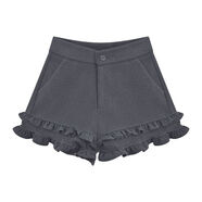 秋冬甜美氣質(zhì)高腰顯瘦木耳邊毛呢短褲女裝設計感花邊下擺外穿靴褲 淺灰色 大碼女裝/遮肚子/顯腿長(cháng) S 建議80-95斤