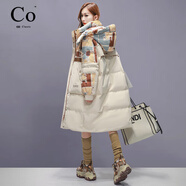 Co 女王輕奢高端羽絨服女士2025新款感加厚保暖拼色過(guò)膝長(cháng)版潮外套 25736 -米藍色長(cháng)版 M