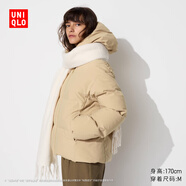 優(yōu)衣庫女裝無縫羽絨連帽外套/冰雪羽絨無縫款科技保暖外套469896 31 米色 M /160/84A