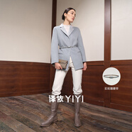 譯依YIYI YI世典藏系列 奢暖絨冬雙面雙色全羊絨外套一手長(cháng)大衣 灰藍色【現貨】 S