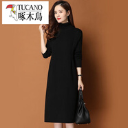 啄木鳥(niǎo)（TUCANO）韓版毛線(xiàn)衫針織打底裙子秋冬配大依洋氣連衣裙2025秋冬新款毛衣裙 黑色 2XL