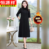 恒源祥加厚保暖連衣裙女冬季新款立領(lǐng)長(cháng)袖玫瑰花裙子年輕媽M媽喜慶連衣 黑色【加絨加厚】 XL 【建議85-105斤】