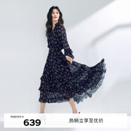 伊芙麗（eifini）【經(jīng)典延續(xù)】伊芙麗波點(diǎn)系帶木耳領(lǐng)蛋糕下擺百搭仙女連衣裙小黑裙 深藏青 L 120-135斤