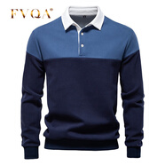 FVQA男士高爾夫長(cháng)袖T恤春秋翻領(lǐng)Polo衫男休閑上衣 golf男裝運動(dòng)打底衫 牛仔藍 尺碼偏大 M