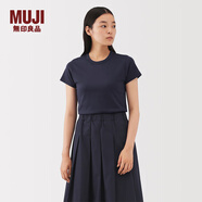 無印良品（MUJI）Labo 女式棉混亞麻短袖T恤上衣打底衫女款內(nèi)搭25年女裝AF03SA5A 藏青色 M （160/84A）