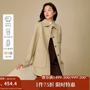 茵曼（INMAN）2025秋冬女裝新款羊駝毛桑蠶絲襯衫式雙面呢短款毛呢夾克外套 卡其 L