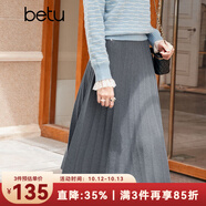 百圖betu女裝秋冬新款半身裙法式百褶高腰顯瘦A字針織裙女2310T76 灰色 L
