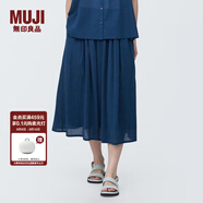 無印良品（MUJI）女式強捻抽褶裙長半身裙紗裙薄荷曼波風(fēng)純棉全棉裙子女裝半裙 藏青色 XL 165/74A