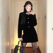 2025新款秋季時(shí)尚百搭赫本風(fēng)法式上衣半身裙小香風(fēng)套裝小黑裙女 黑色兩件套 S 100以下