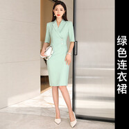 艾尚臣A.S.C藍色連衣裙夏五分袖OL面試職業(yè)裝女韓版收腰顯瘦珠寶店銷售工作服 綠色連衣裙 L