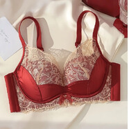 妮姬塔（NIJITA）無(wú)痕內衣女 小胸聚攏顯大胸上托調整防下垂 減齡甜美背無(wú)鋼圈文胸 酒紅色內衣 M 34/75