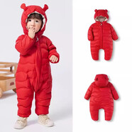 巴拉博士童反季品牌嬰兒連體衣羽絨服2025新款男女童冬季抱衣保暖爬服 中國紅-造型 100  充絨量54g