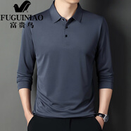 富貴鳥(niǎo)（FUGUINIAO）長(cháng)袖t恤男2025新款春秋季翻領(lǐng)polo衫男士商務(wù)休閑簡(jiǎn)約上衣 灰色 M