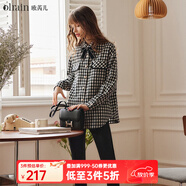 Olrain歐芮兒千鳥(niǎo)格子襯衫女裝秋冬寬松顯瘦時(shí)尚英倫風(fēng)設計感上衣 千鳥(niǎo)格（第二批次） XL