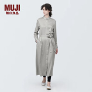 無(wú)印良品（MUJI）女式 粘纖混 襯衫領(lǐng) 長(cháng)袖連衣裙 女裝長(cháng)裙裙子 BC2J2A4S 淺灰色 M(160/84A)