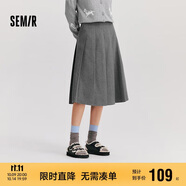 森馬（Semir）森馬半身裙女仿毛呢裙子24冬新款A字百褶裙遮胯顯瘦109724120001