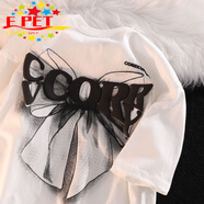 EPET2025新款美式復古蝴蝶結短袖t恤女夏ins街頭發(fā)泡立體3D字母上衣潮 白色 M