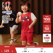 蓋璞【大小童同款】男童2025夏新款吸濕速干T恤短褲兩件套兒童裝 番茄醬色 110 cm(4-5歲) 亞洲尺碼