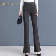 夏典素訂女王（SE.PSTP）毛呢微喇褲女士秋冬2025加絨高腰垂感新款顯瘦喇叭褲休閑長(cháng)褲女 雪花不加絨 【毛呢面料】 4XL 32碼建議145-155斤