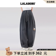 LALABOBO潮流休閑褲男女裝2025夏季新款寬松闊腿時尚百搭長褲子RBEB-ZC23 灰色 薄款 M