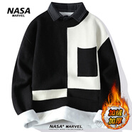 NASA MARVEL針織衫男韓版潮流拼接假兩件襯衫領(lǐng)毛衣男寬松百搭線(xiàn)衣男 8059黑色【加絨】 L (約110~140斤可穿)