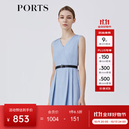PORTS寶姿春夏新品女裝V-領無袖中長連衣裙LM8D079MFT022 霧藍色 XS (2)