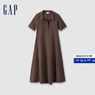 Gap【成毅代言】女裝翻領(lǐng)刺繡logo短袖針織連衣裙簡(jiǎn)約長(zhǎng)裙680487 棕色 165/84A(M) 亞洲尺碼