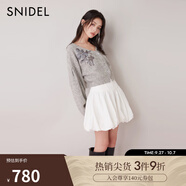 SNIDEL秋冬V領(lǐng)釘珠刺繡燈籠袖針織開衫SWNT245305 灰色 均碼 （F）