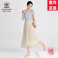 AEMAPE網(wǎng)紗波點紗裙子A字百褶半身長裙女夏季垂墜感輕奢高級感2025新款 米色 均碼 建議80-145斤