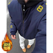 迪伽達美式潮牌夾克棉服外套男女秋冬季cleanfit高級感男士棒球服棉衣男 QYRJ-M5011藏藍色 XL