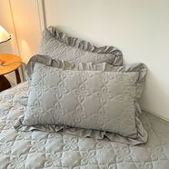 潮思匯公主純色加厚夾棉單人枕頭枕芯一對荷葉花邊宿舍枕套枕頭套 【花邊夾棉枕套】爵士灰 一對 48X74cm枕套一對裝不含芯