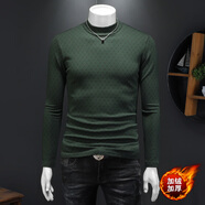 管先生半高領(lǐng)打底衫男冬季加絨加厚長(cháng)袖T恤潮流印花冬天保暖中領(lǐng)內搭t恤 8137墨綠色 M