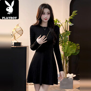 花花公子（PLAYBOY）小個(gè)子灰色長(cháng)袖針織連衣裙子女秋季2025新款法式氣質(zhì)絕美收腰短裙 【黑色】【miu里miu氣內搭打底超好看小香風(fēng)冷淡 3XL 70/75kg